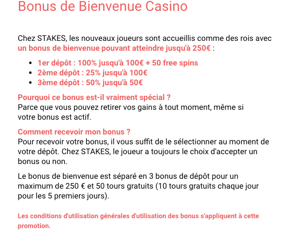 Notificação de Bónus do Casino das Estacas Boas-Vindas